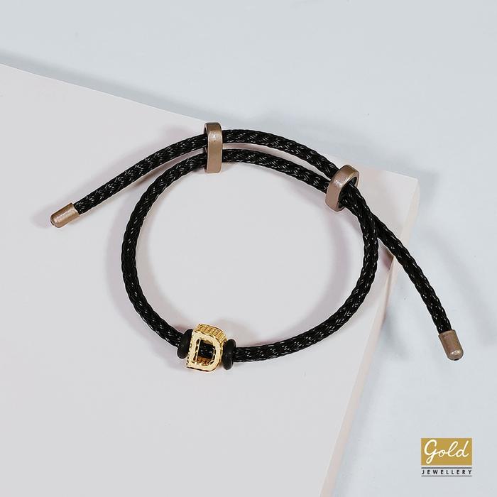 Gelang tali emas kuning kadar 700 70% inisial D bsr tali pdr srt hitam