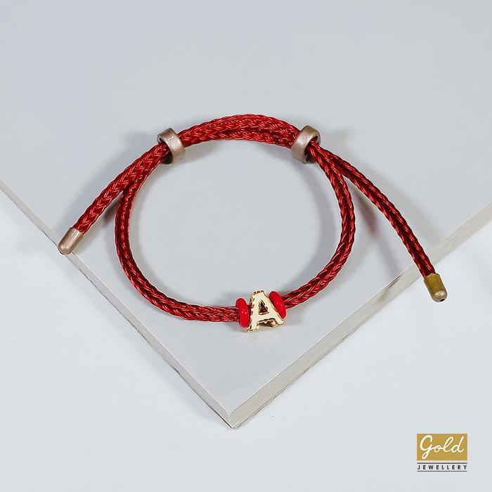Gelang tali emas kuning kadar 700 70% inisial A bsr tali pdr srt merah