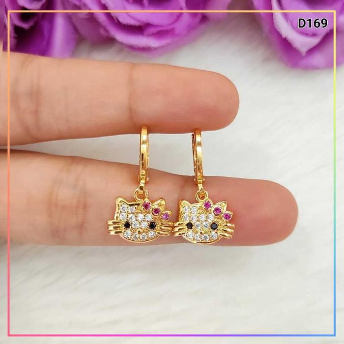 Anting xuping anting dewasa hello kitty mata hitam lucu permata perhiasan lapis emas gold D169