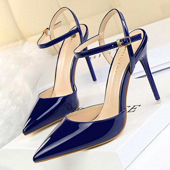 BIGTREE Shoes Fashion High Heels Shoes Patent Leather Woman Pumps Sexy Women Heels Blue Sliver Stile