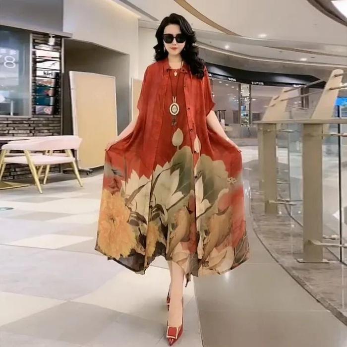 Hazel hijau merek besar gaun sutra dua potong wanita 2023 musim semi dan musim panas baru sutra murb