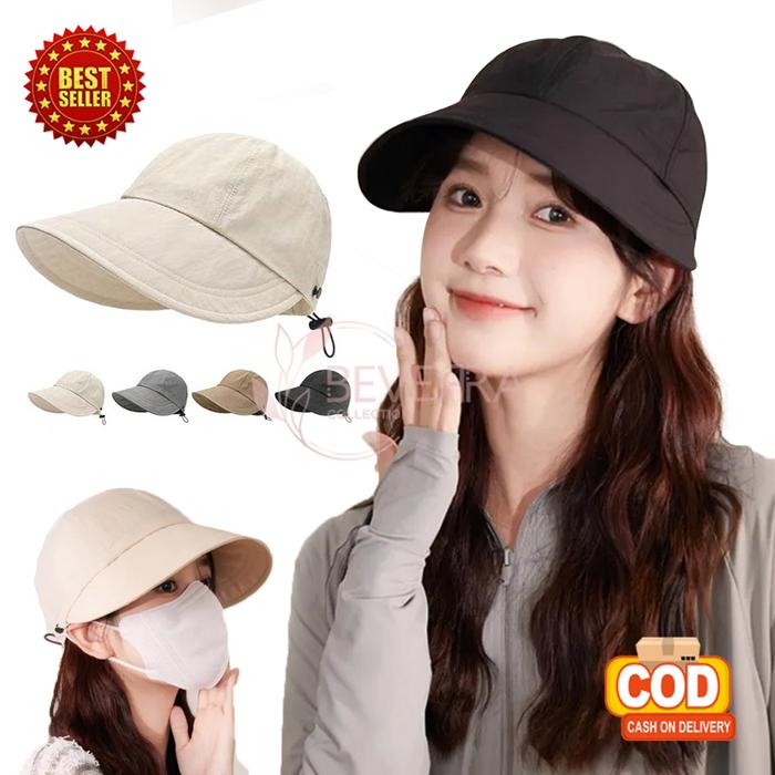 Topi Pantai Wanita Korea Visor Anti UV Gaya Jepang Bucket Half Fashion Trendy Tepi Lebar Lipat PTAA-