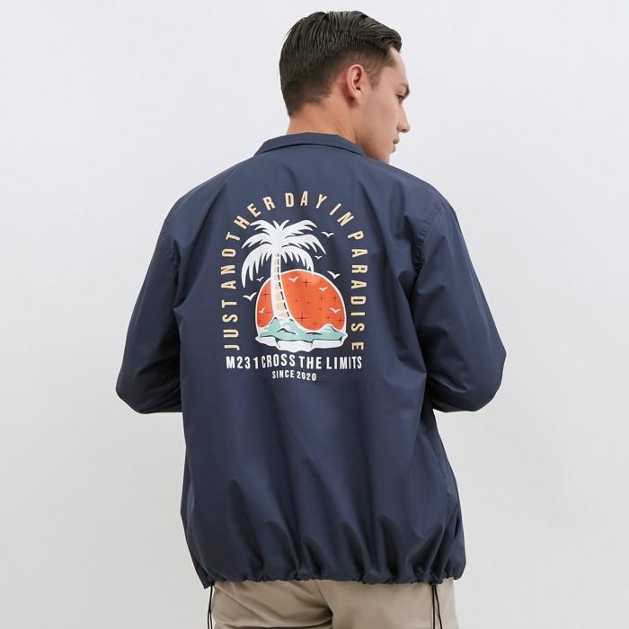 TerlarisModern- M231 Jaket Pria Taslan Coach Grafis Panjang Navy 1820