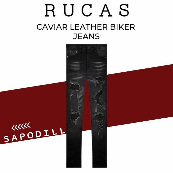 TerlarisModern- Celana rucas caviar leather jeans denim hitam distro panjang sobek ori