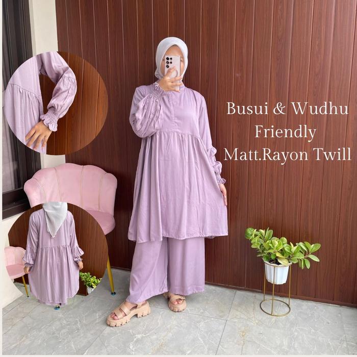 Setelan Wanita Polos Kekinian Bahan Twill One Set Long Tunik Jumbo Terbaru Busui Friendly