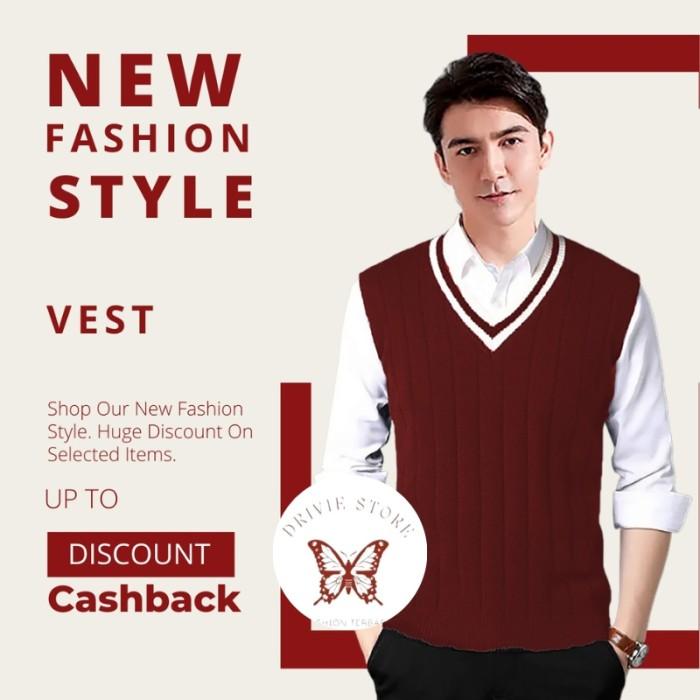 TerlarisModern- Rompi Vest Pria Rajut Casual Model Korea Style BTS - Veralie
