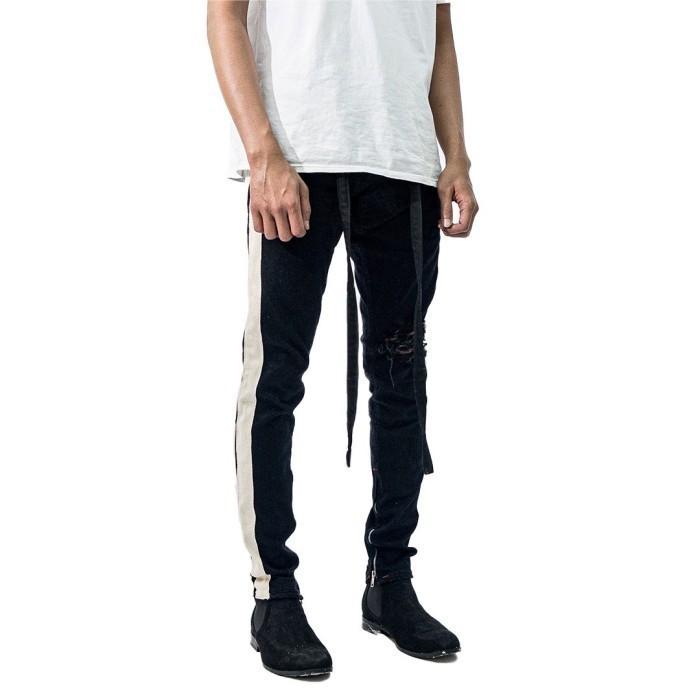 TerlarisModern- M1 mid distressed - Black dual stripes - Celana Jeans