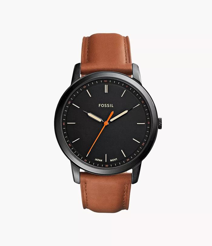 Fossil The Minimalist Slim Light Brown Leather Jam Tangan Pria 44MM FS5305