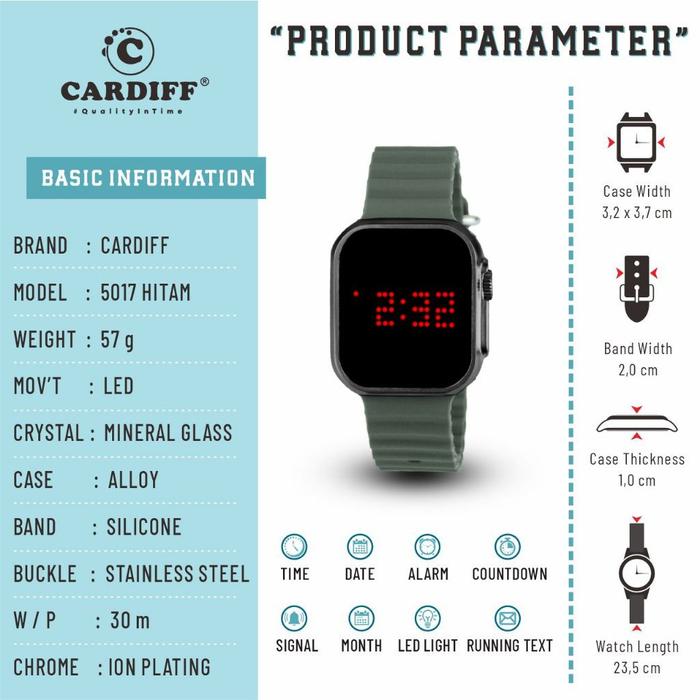 CARDIFF LED 5017 Hitam Series Jam Tangan Digital Water Resist