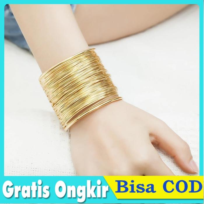 Gelang Lengan Wanita Bangle Wide Cuff Opening Bracelet Samping Retro Ceruk Gelang Kawat Lebar Berleb