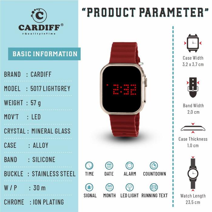 CARDIFF LED 5017 Light Grey Series Jam Tangan Digital Water Resist