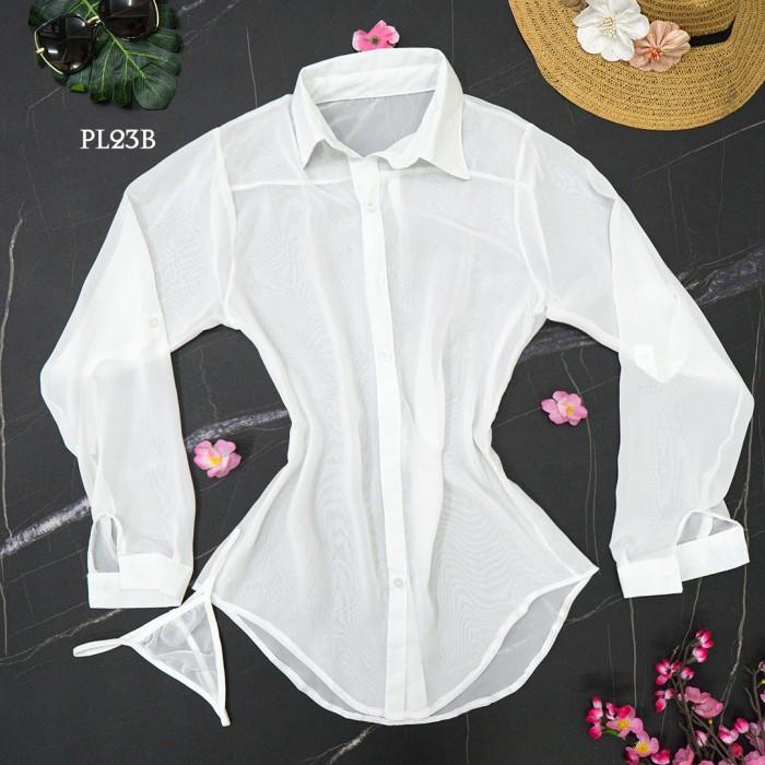 BAJU TIDUR TRANSPARAN KEMEJA SEXY BAJU TIDUR SEXY PREMUIM PUTIH PL23B
