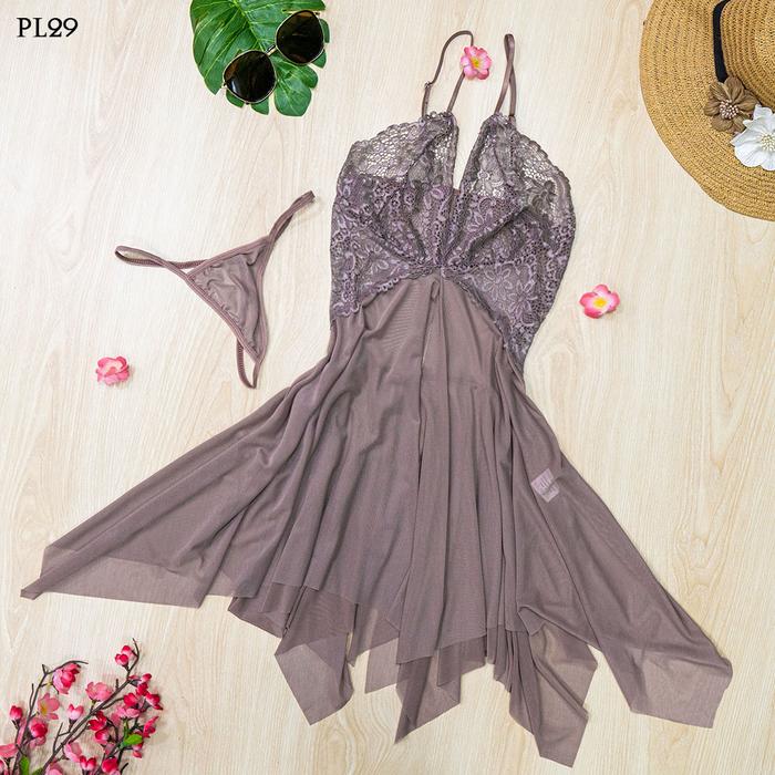 Seksi Lingerie Home Dress Wanita Semi Transparan Nude PL29