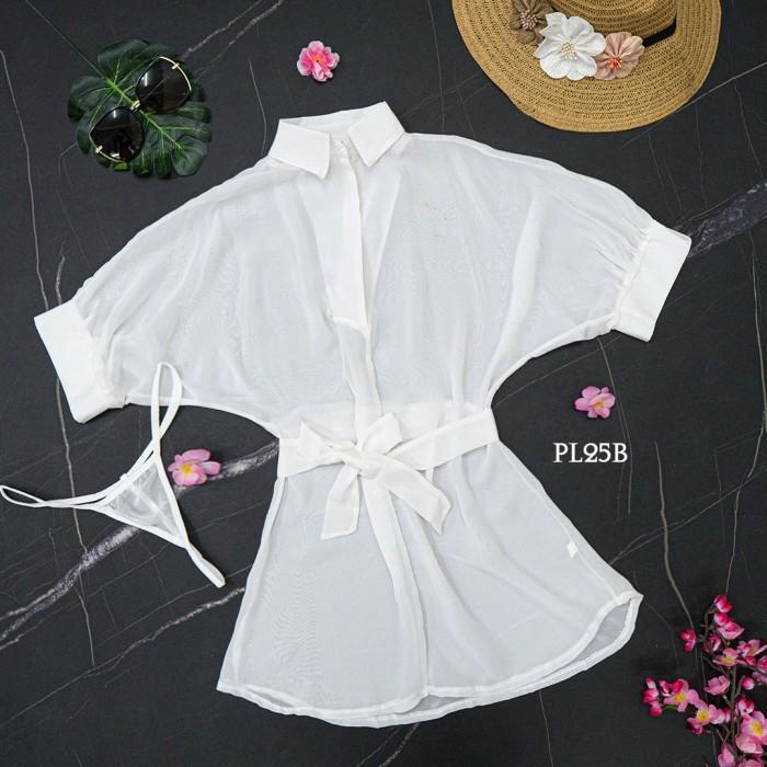 BAJU TIDUR SEXY BAJU TIDUR WANITA KEMEJA SEMI TRANSPARAN PUTIH PL25B