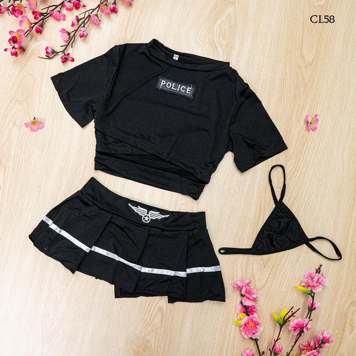 Baju Tidur Wanita Cosplay Polisi Seksi One Set Premium Hitam CL58