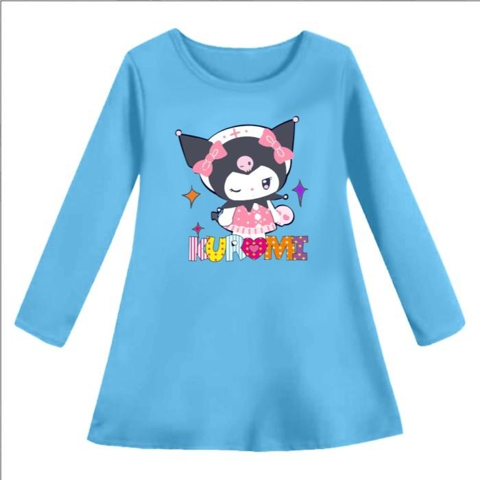 Tunik Lengan Panjang Dress Fashion Pakaian Anak Perempuan Maid Kuromi Umur 2-10