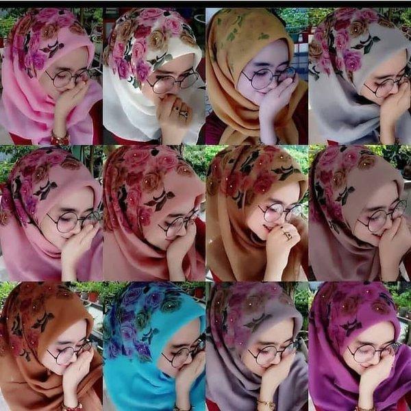 PAKET Jilbab 5 Pcs Hijab segi empat Bella square printing motif bunga mawar grade A Jilbab Grosir