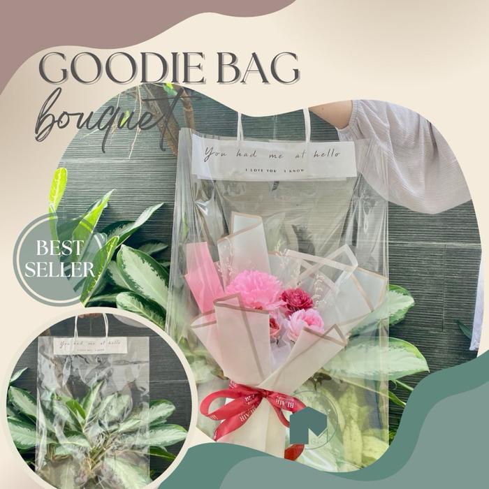 Tas mika transparan tote bag flower bunga plastik