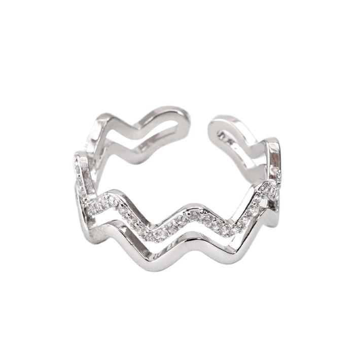 KKV Cincin Motif Gelombang Perak dengan Desain Bukaan  BL T07880BL