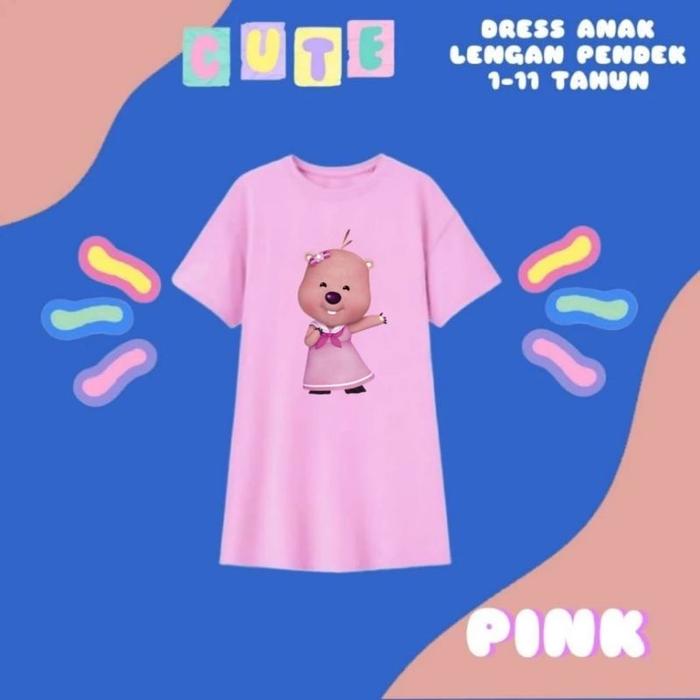 Dress Daster Anak Perempuan Gambar Pororo.Loppy.Petty.Eddy.Crong.Poby