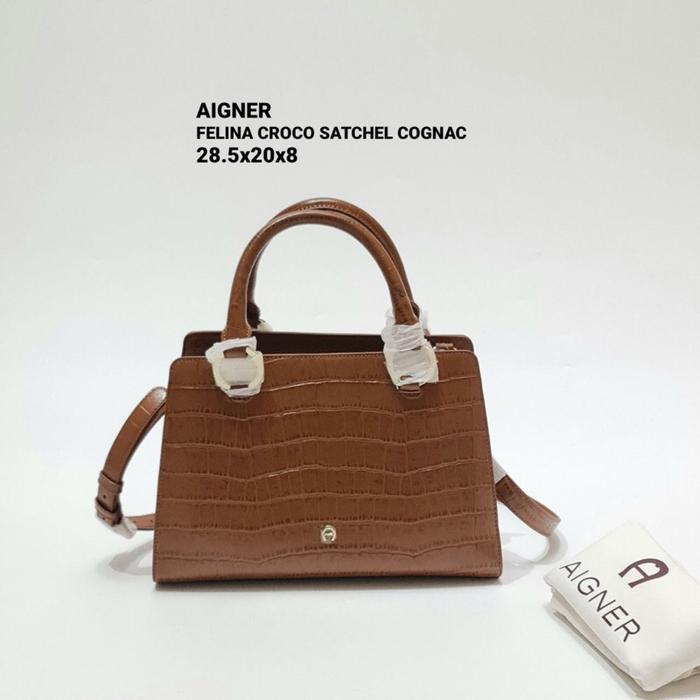 TAS SELEMPANG BRANDED WANITA ORIGINAL - AIGNER FELINA CROCO SATCHEL