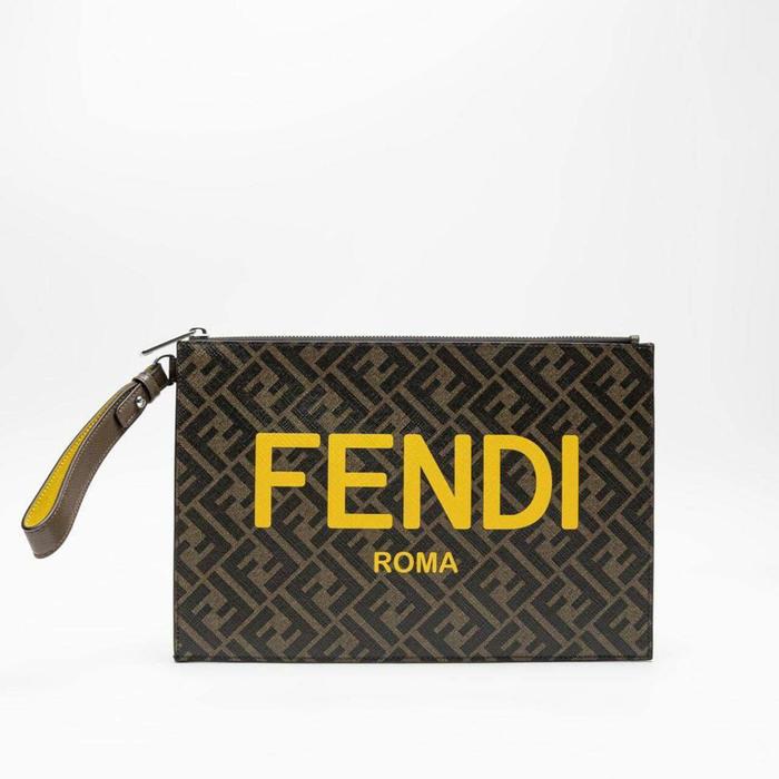 CLUTCH BRANDED PRIA ORIGINAL -  Fendi Flat Pouch Logo Print FF Fabric