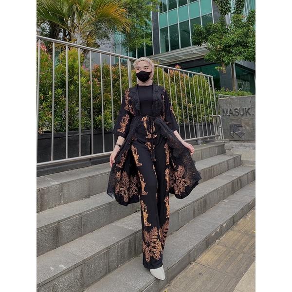 PAKAIAN BATIK WANITA SET ATASAN CARDIGAN OUTER SET CELANA KULOT JUMBO