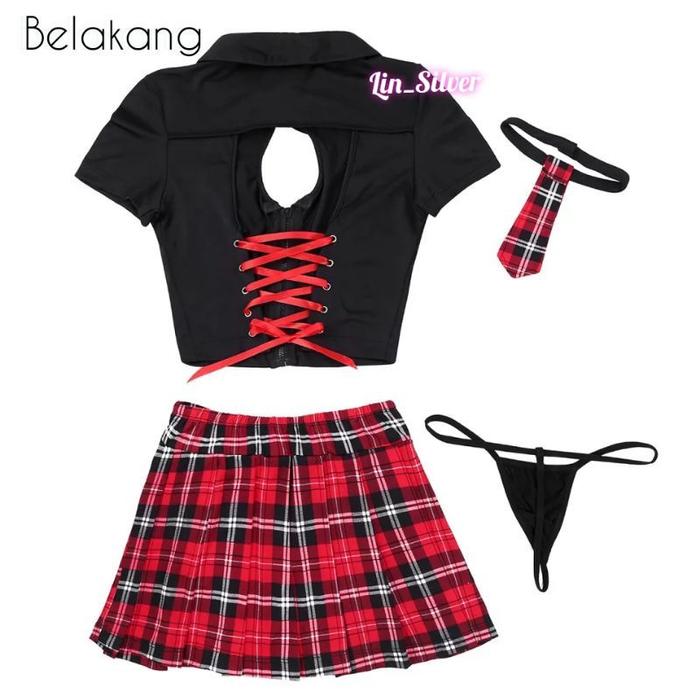 Lingerie Seksi Kostum Murid Siswa Pelajar Jepang Rok Kotak Kotak