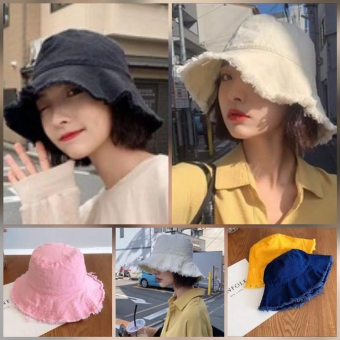 Murah Bucket hat ripped ends topi buckethat Rawis Rumbai polos