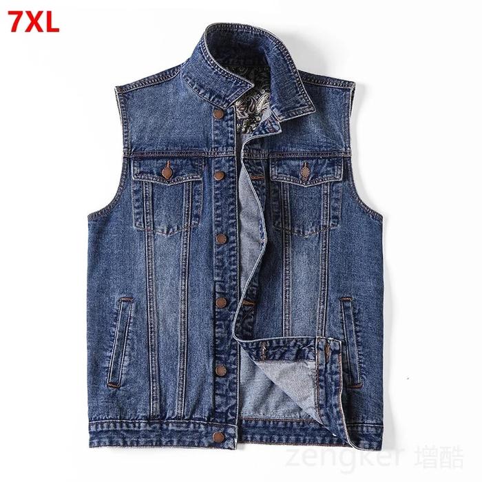 Men's Denim Vest Jacket Sleeveless Cowboy Vest Large Sizes 5XL-7X