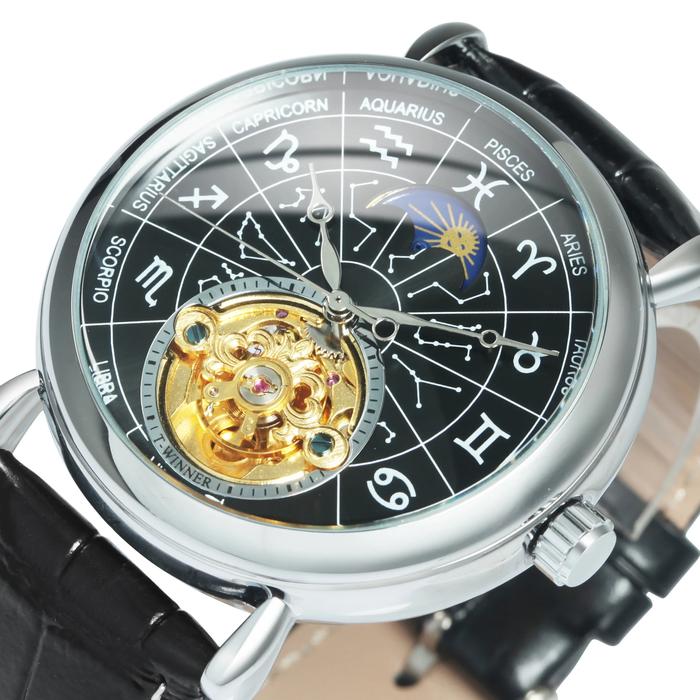 Jam tangan otomatis pria, 12 zodiak, jam tangan astronomi otomatis