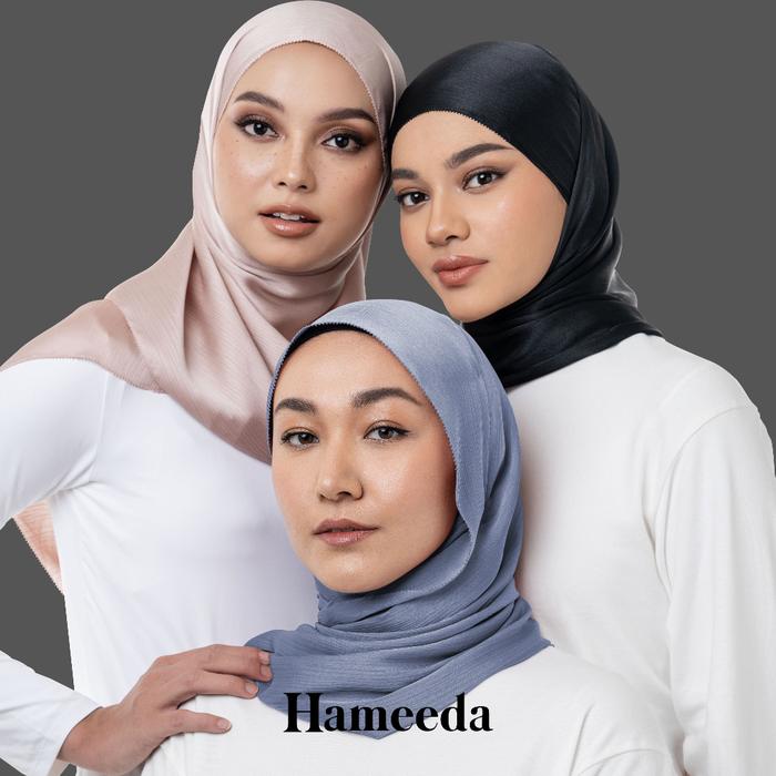Terlaris! Hameeda - Duha Crinkle Silk Pashmina Hijab | Eyelash Hem