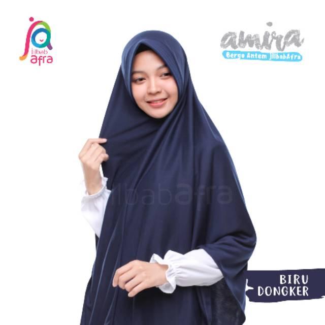 Terlaris! Jilbab Amira Biru Dongker - Bergo Kaos - Jilbab Pet Antem