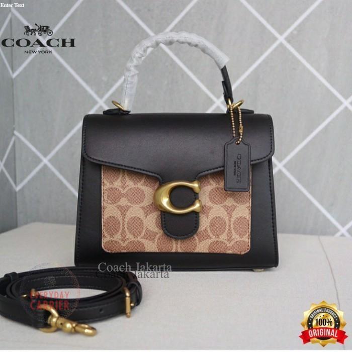 COACH Tas Wanita Shoulder Bag CH Tabby Mini 20 Signature Canvas Black Brown