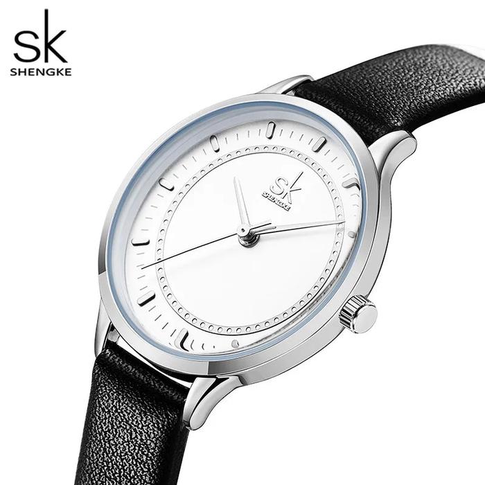 Shengke Splicing Strap Band Women Watch Classical Leather Wristwatch