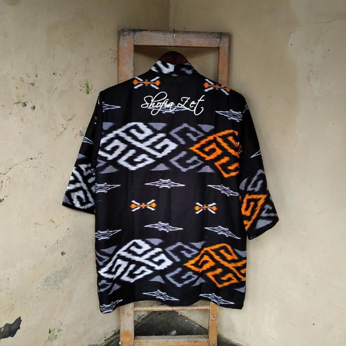 Baju Kimono Outer Batik Lengan Pendek Cardigan Pria Etnik Tenun Jumbo