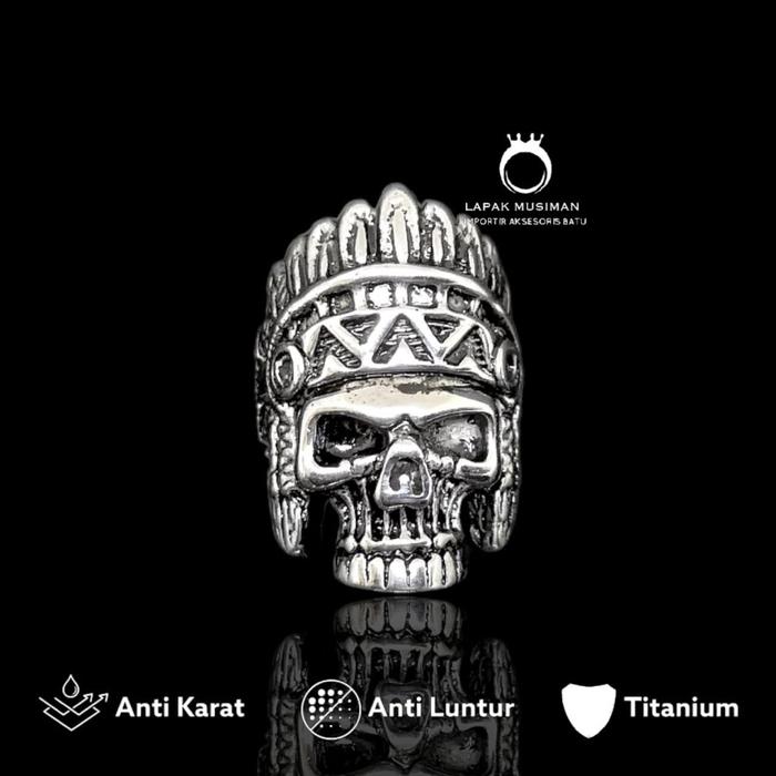 Produk Cincin Pria Titanium Anti Karat Motif Tengkorak Karakter Asli