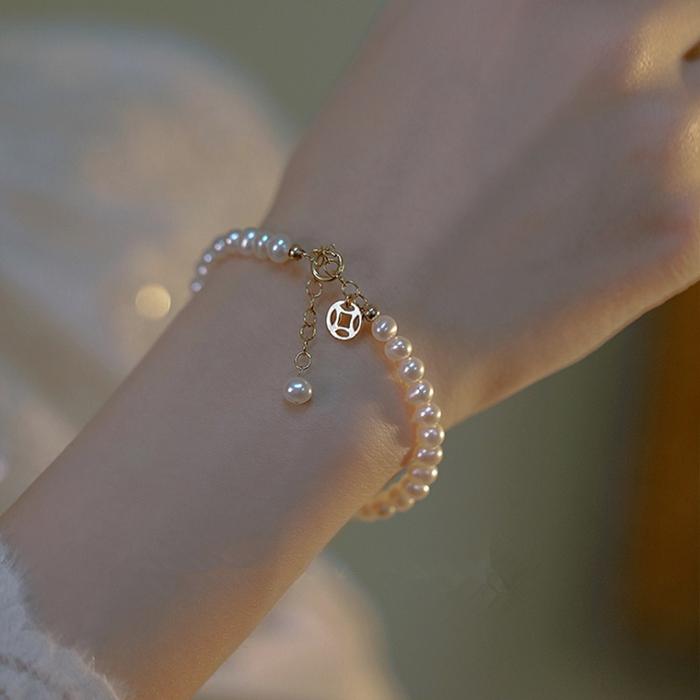 Fleur_ Gelang Fortune Vintage Gold Fortune Blessing Pearl Beaded