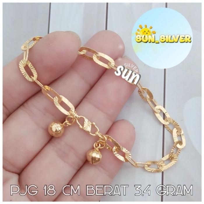Fleur_ Gelang Tangan Wanita Ukir Perak Asli 925 Lapis Kuning Gelang