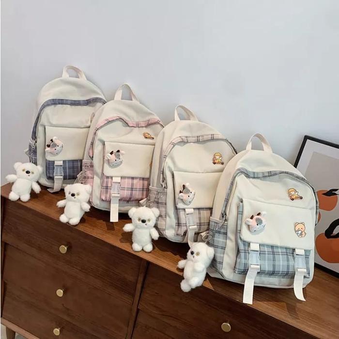 LV0316 Tas Ransel Wanita Backpack Tas Laptop Gantungan Boneka