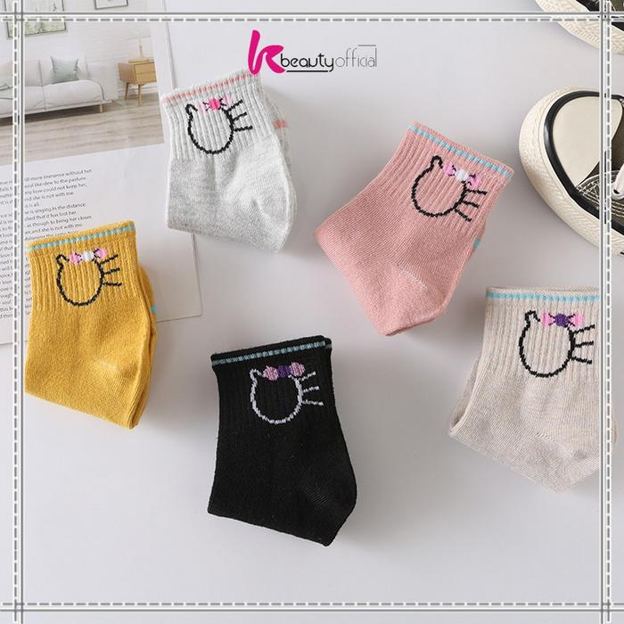 KB-P257 Kaos Kaki Motif Garis Kucing Panjang Semata Kaki Kaoskaki