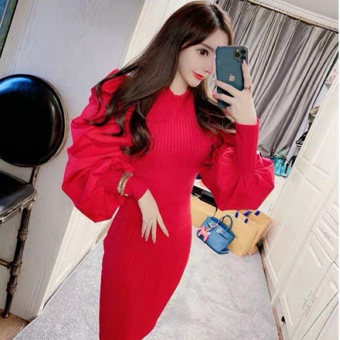 C688 BASIC PUFF KNIT DRESS / DRESS SEXY / DRESS RAJUT / DRESS IMPORT /