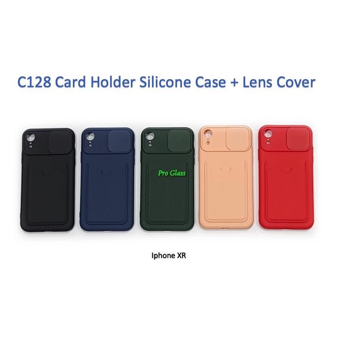 C128 Iphone X / XS / XR / XS MAX Silicone Card Holder Case + Lens