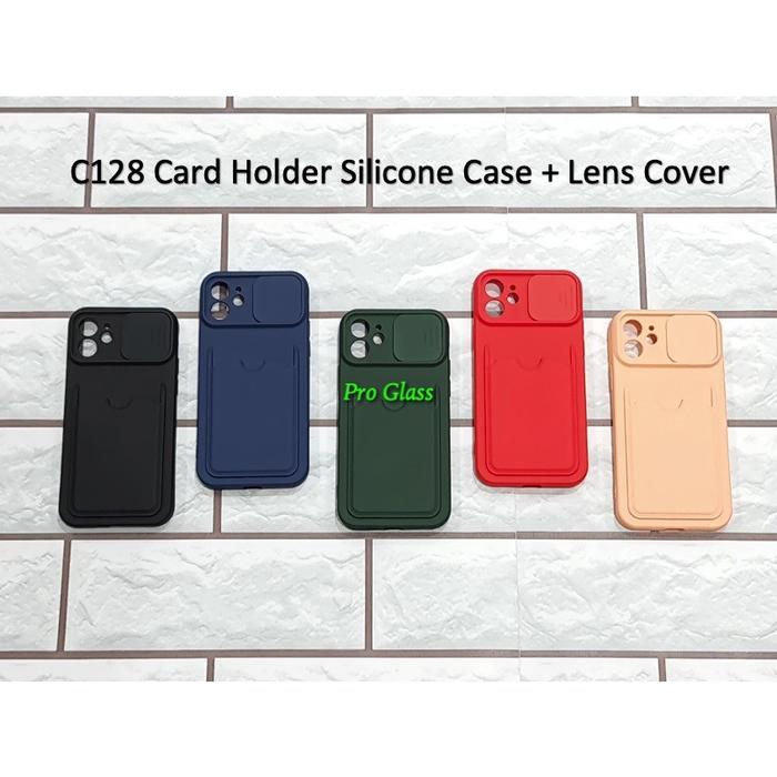 C128 Iphone 11 / 11 Pro / 11 Pro Max Silicone Card Holder Case + Lens