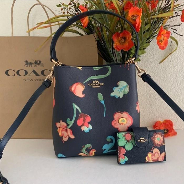 COACH BUCKET BAG FLOWER PRINTED LOVE HANDBAG CROSSBODY BAG