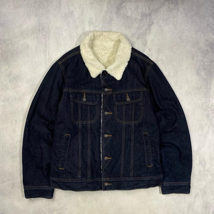 GU by Uniqlo Indigo Denim Sherpa Trucker Jacket Casual Harrington Work