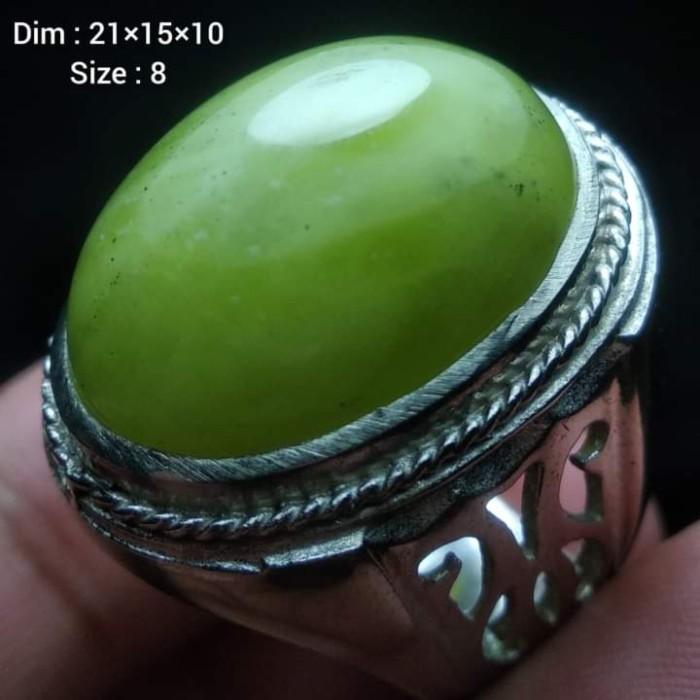 Cincin Akik Batu Natural Lumut Hijau Solar Aceh Giok Idocrase Antik 2