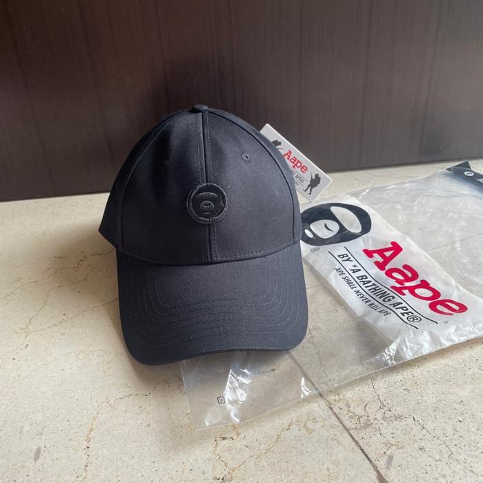Aape Baseball Cap Fullblack & White Aape Logo Topi Pria & Wanita