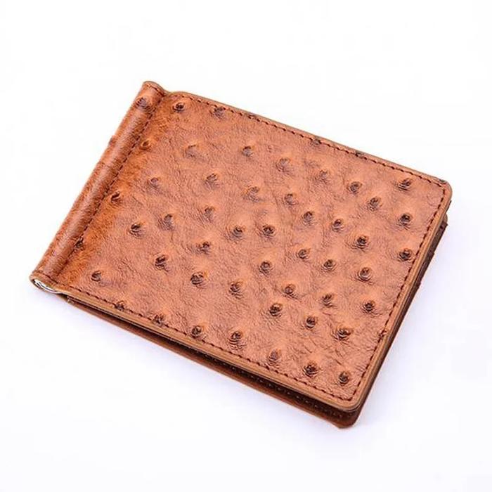 Slim Ostrich Pattern Leather Men's Money Clip Wallet With 4 Card
