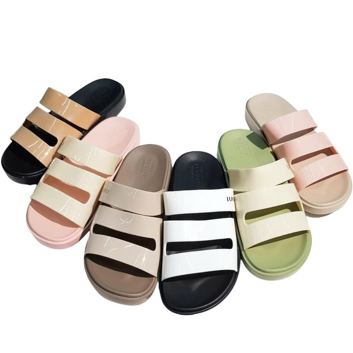 Luofu Sandal Selop Karet Wanita Ban 3 Polos E6222-E01WK (AR-3)